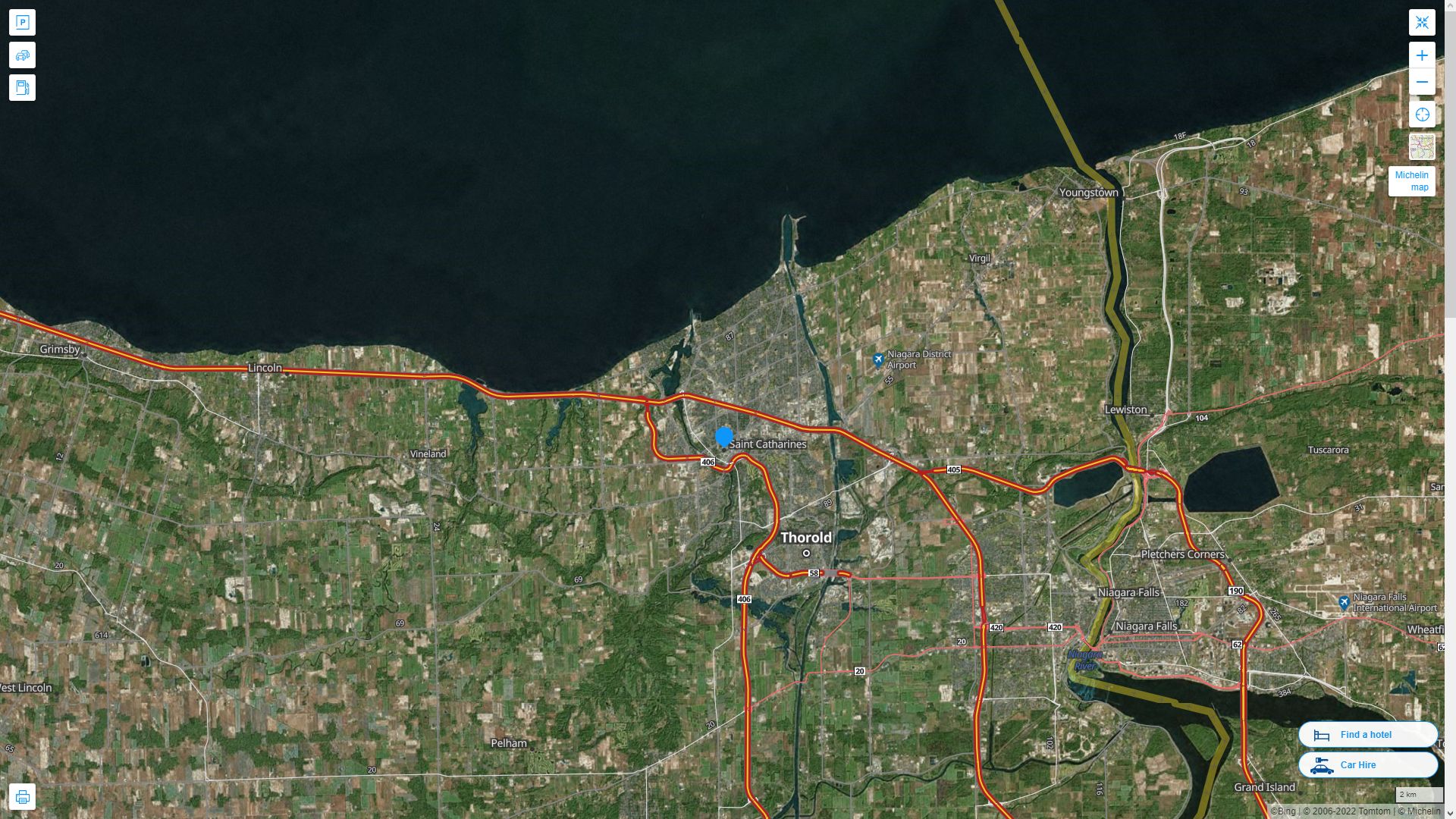 St. Catharines Canada Autoroute et carte routiere avec vue satellite